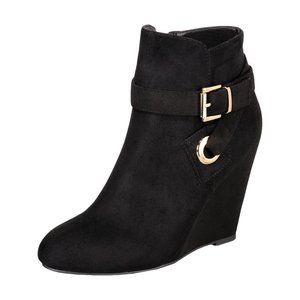 ZiGi Gold Buckle Grommet Wedge Ankle Booties